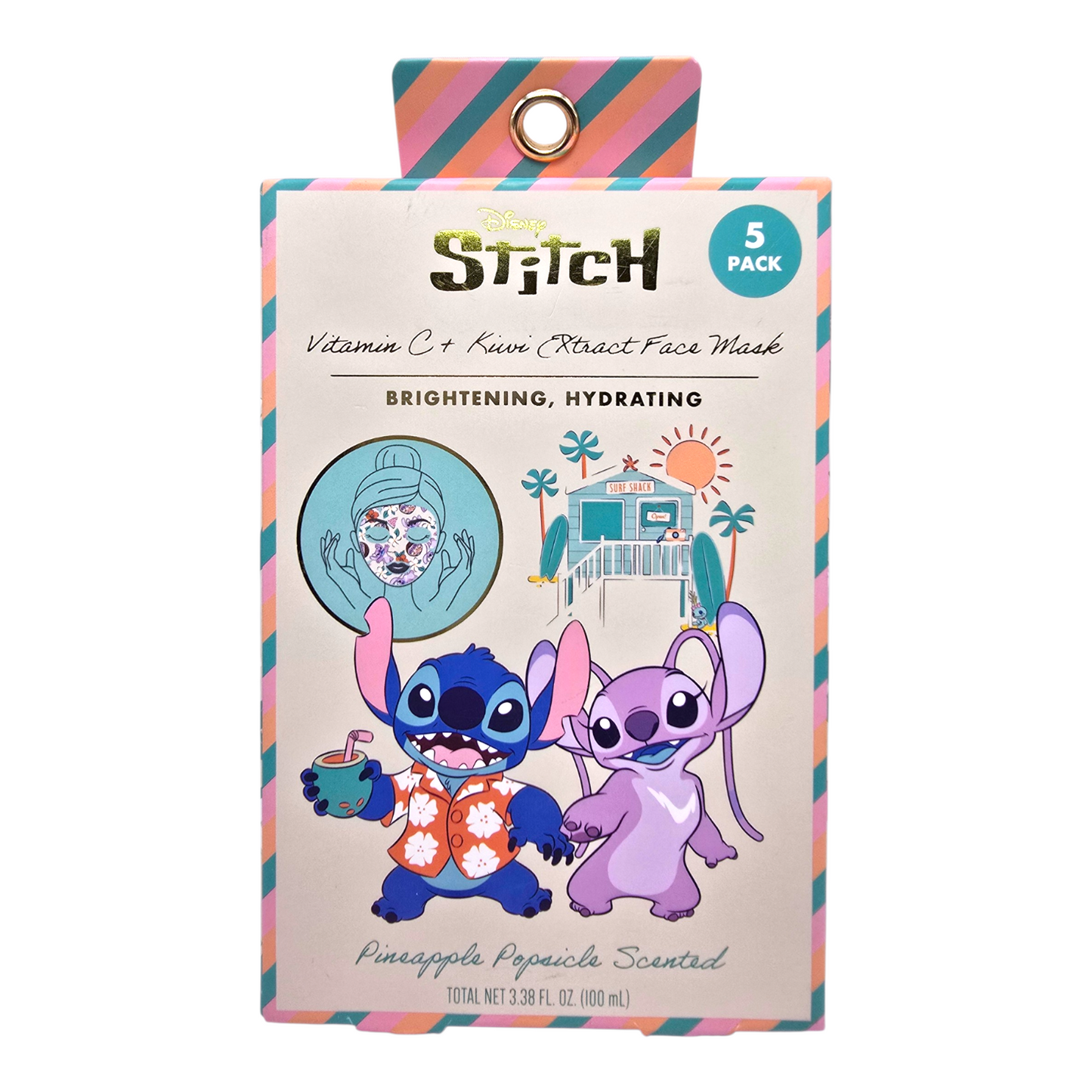 Mascarillas faciales Stitch 5 Piezas Taste Beauty con Vitamina C y aroma Piña Maquillaje Make up
