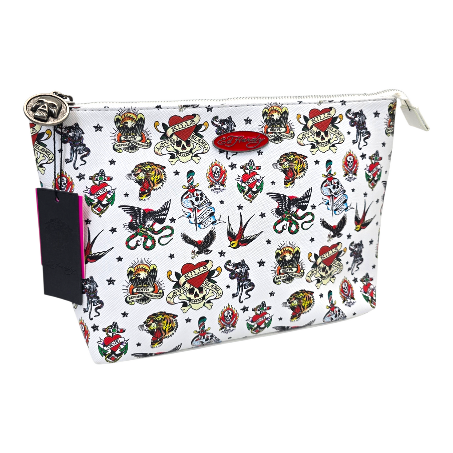 Pouch cosmetiquera Ed Hardy bolsa blanco tatuaje 32x21cm aprox