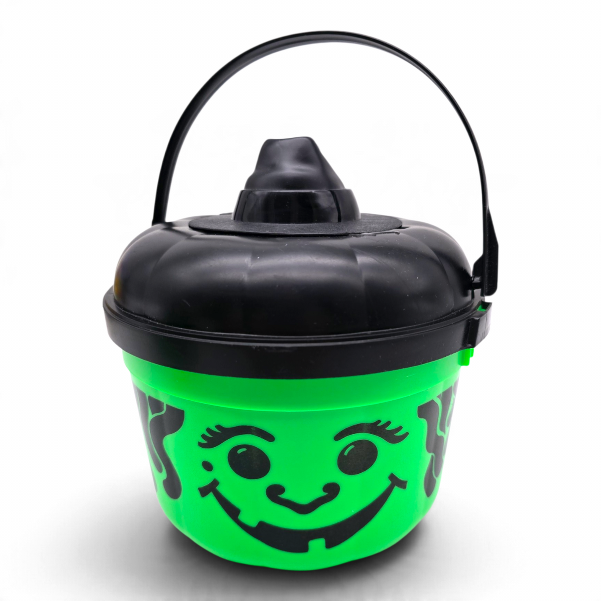 Cubeta McDonald's Happy Meal Vintage 💕 Pre-Loved Segunda Mano Boo Bucket / Pail Bruja Neón con Tapa Negra y Copete #46