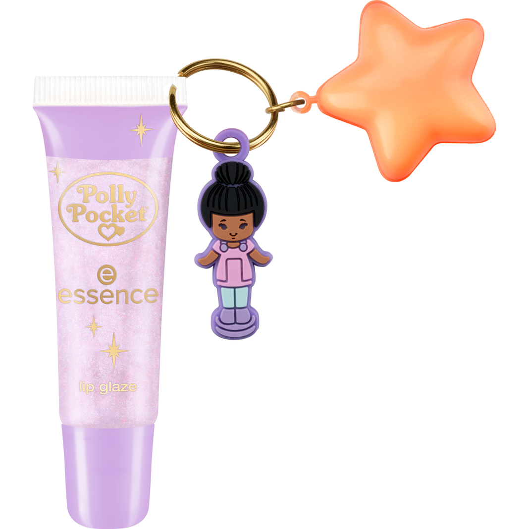 Polly Pocket Essence make up Brillo labial brillante con fragancia afrutada y llavero con squishy lila