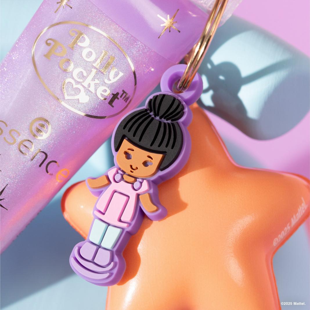 Polly Pocket Essence make up Brillo labial brillante con fragancia afrutada y llavero con squishy lila
