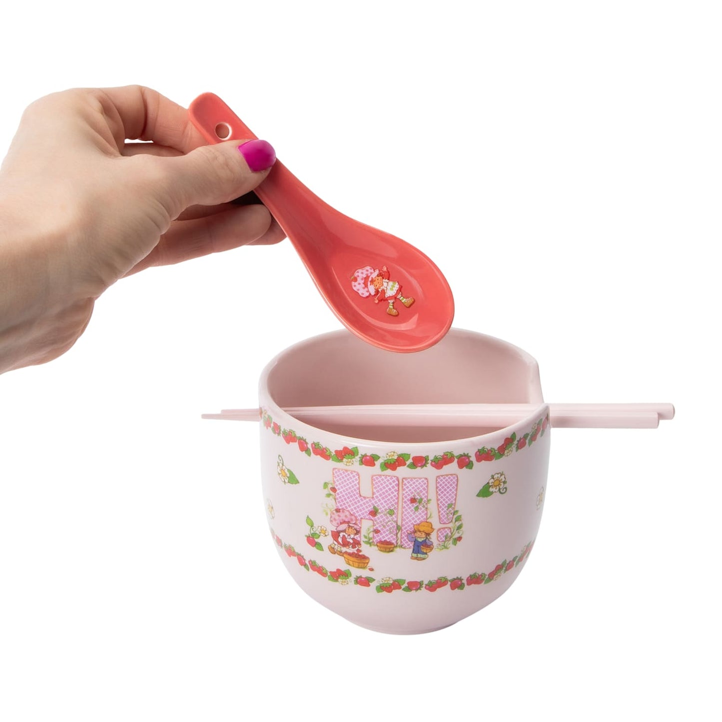 Tazón de cerámica con cubiertos asiáticos (ramen Bowl) Rosita Fresita y amigos