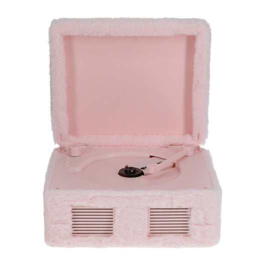 Reproductor de CD con bocinas retro forrado en peluche y también reproduce radio y Bluetooth. Cualquier dispositivo. 21x16x12 aprox