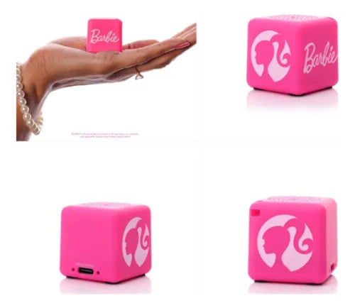 Bitty Boomers Barbie micro bocina Bluetooth con glitter. Foto 2 y 3 para referencia de tamaño.