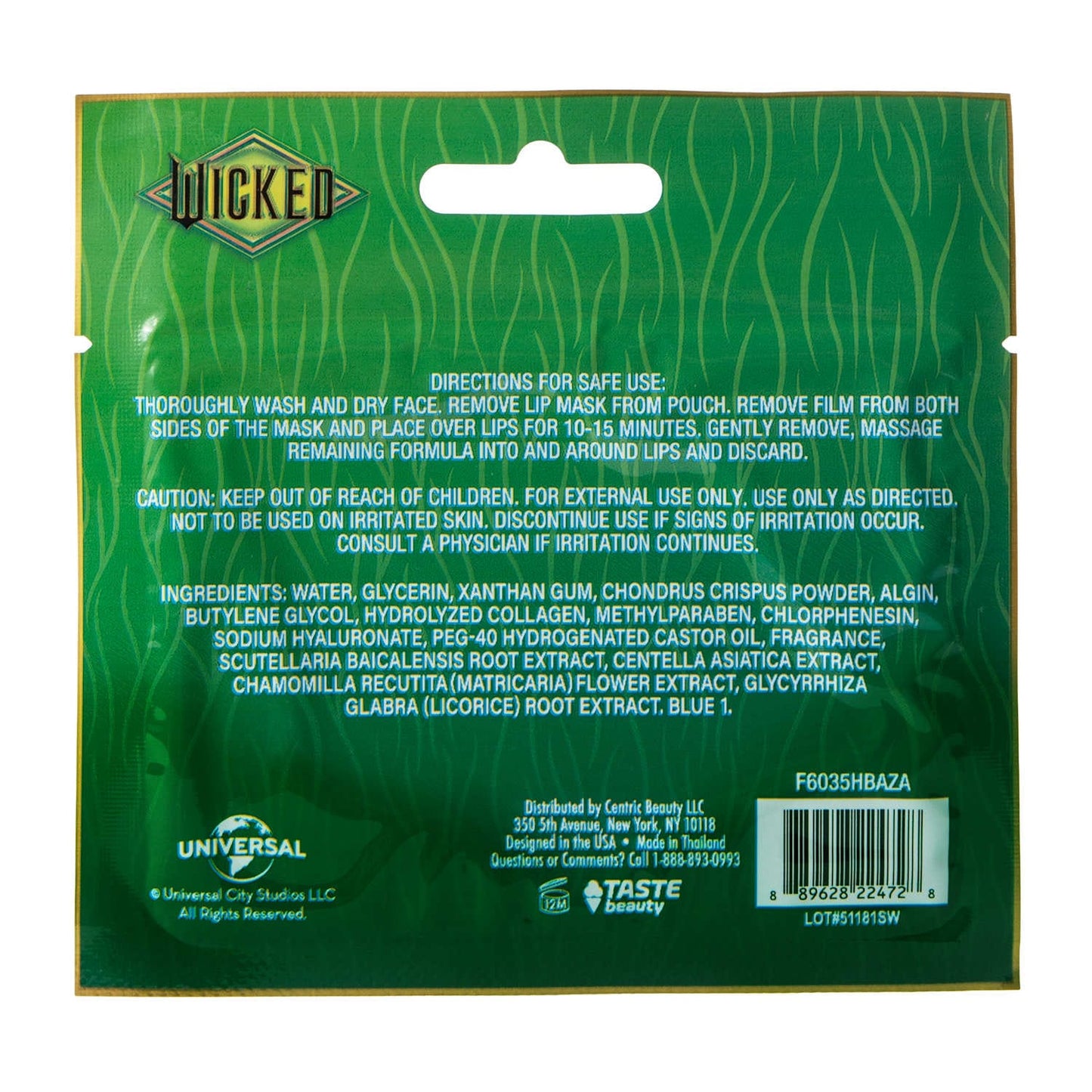 Wicked mascarilla para labios cuidado personal 1 pz Elphaba