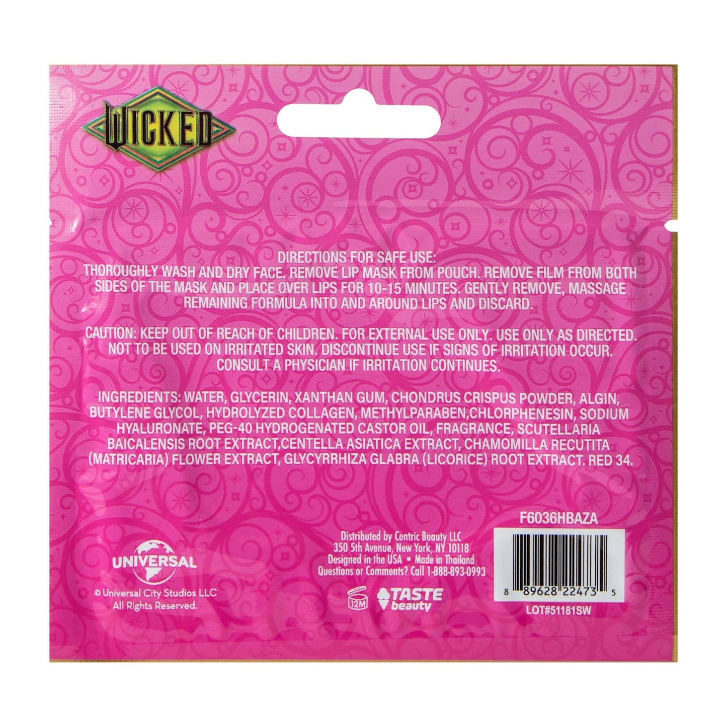 Wicked mascarilla para labios cuidado personal 1 pz Glinda