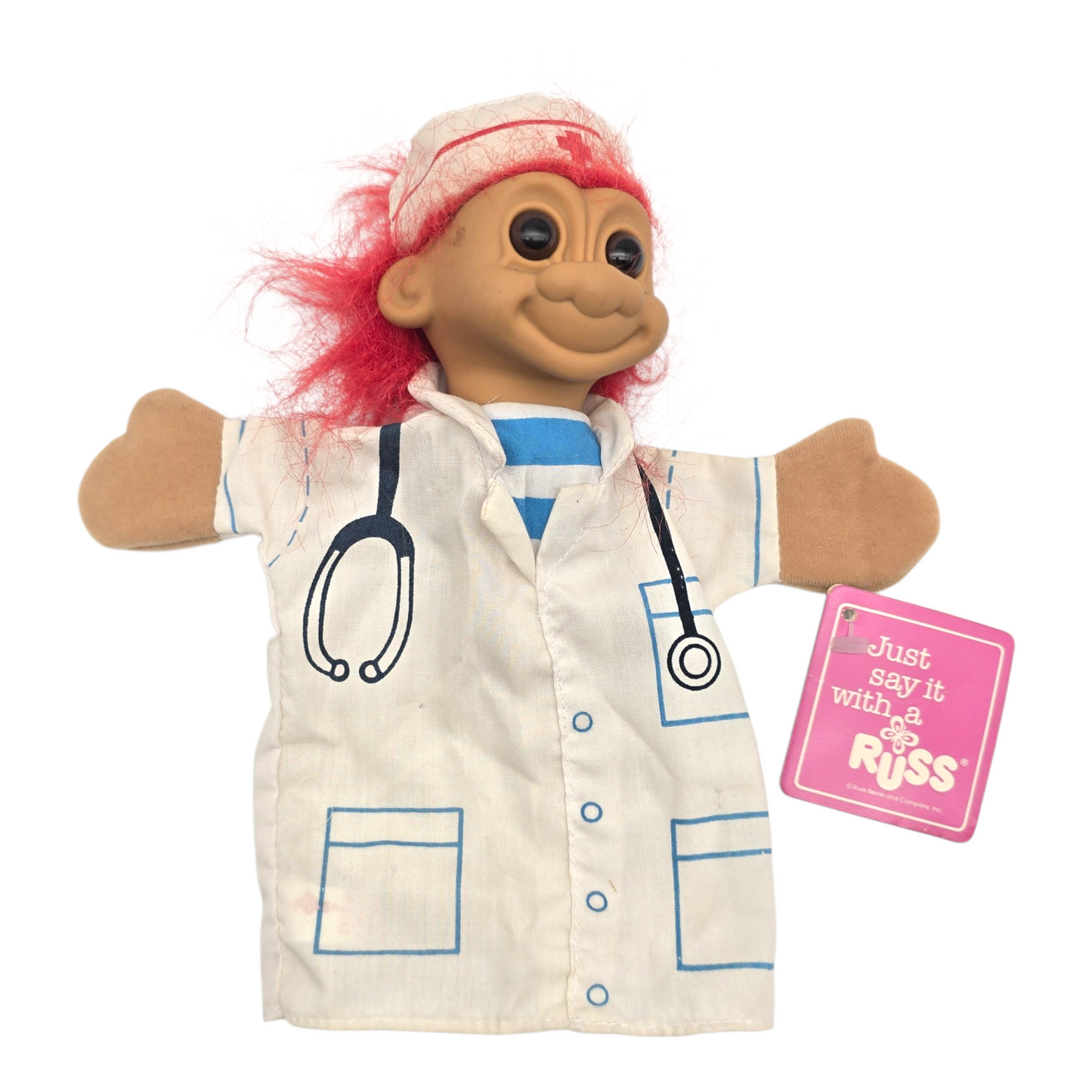 Troll Vintage Russ años 90s Hand Puppet Títere Medico Blanco