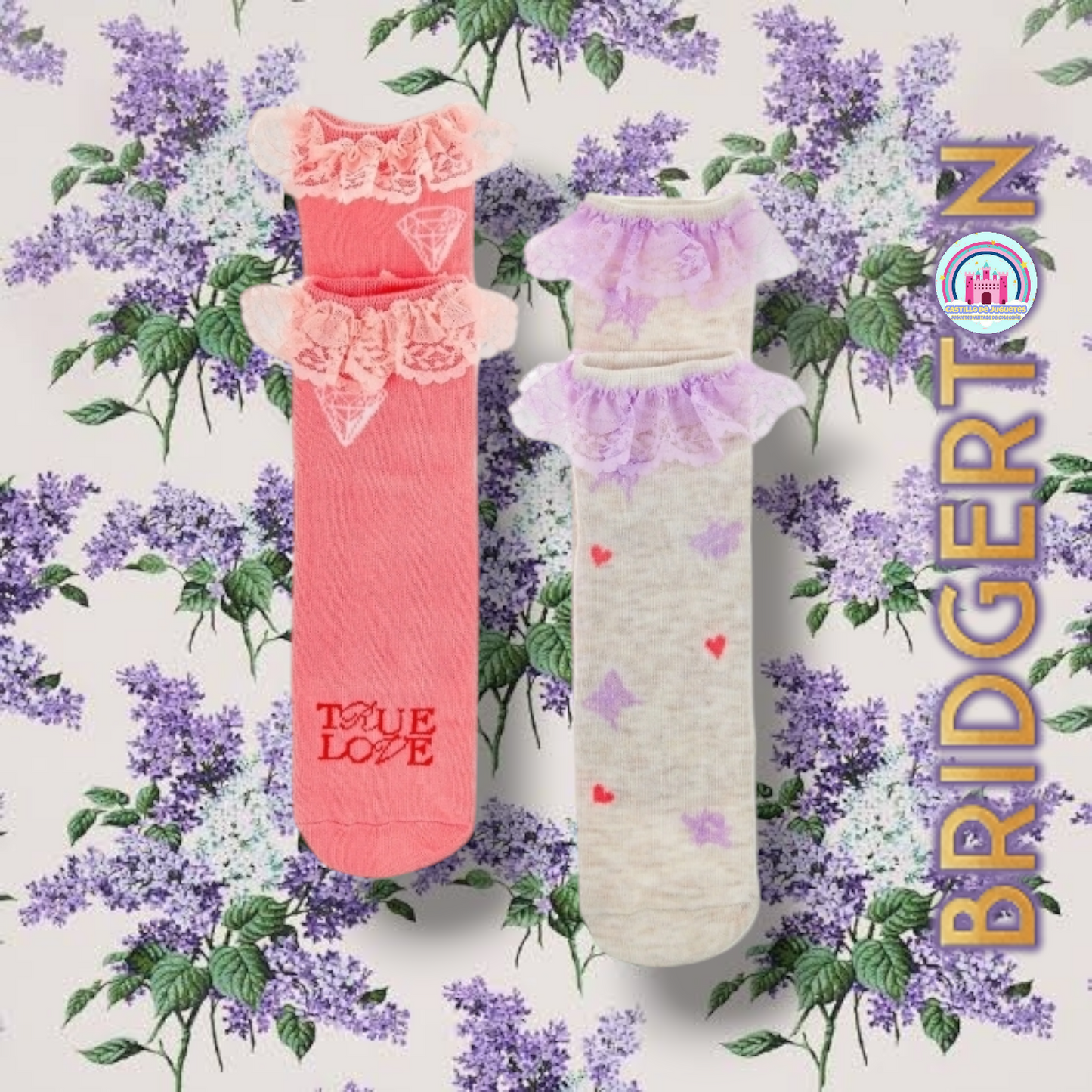 Bridgerton colección Netflix calcetas a tobillo con encaje para adulto (2 pares)