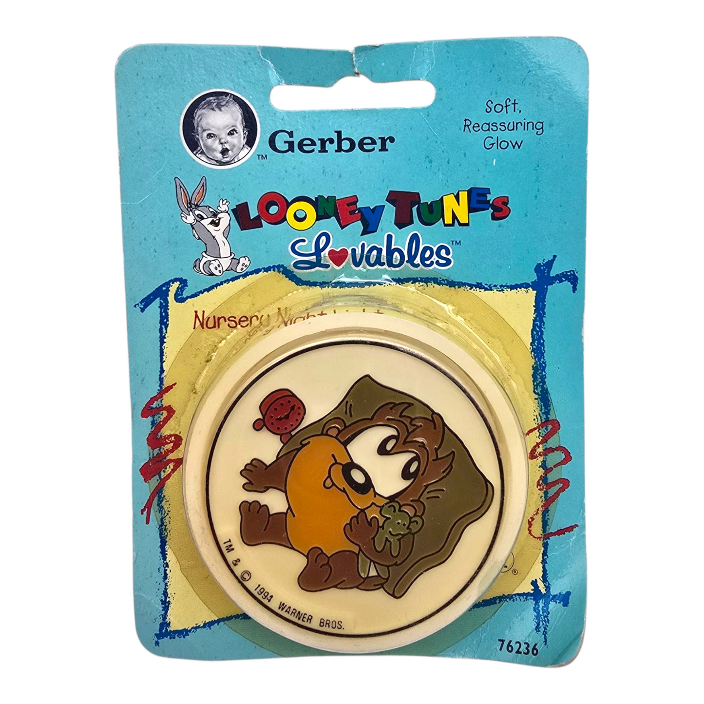 Lámpara de pasillo nocturna con clavija demonio de Tazmania Taz Vintage Gerber año 1993 Nueva Looney Toons