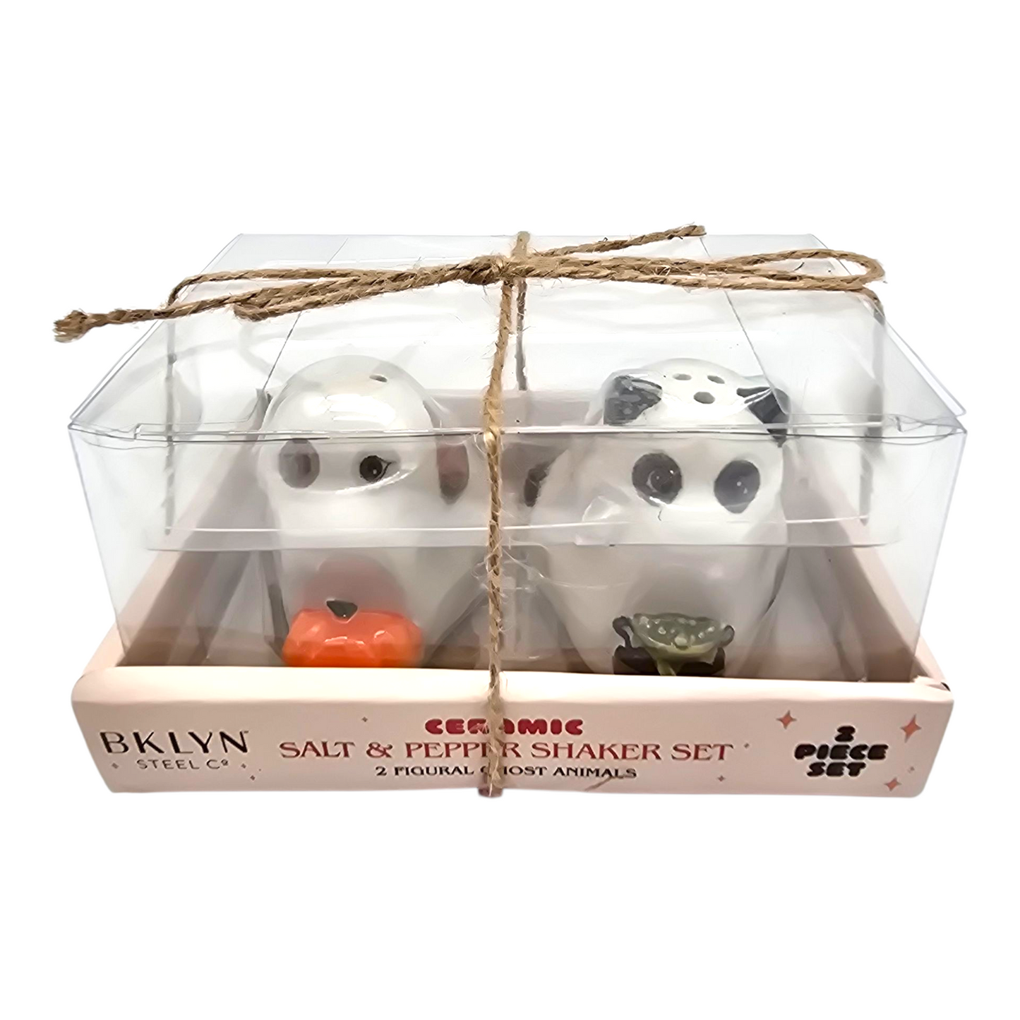 Set Salero y Pimentero Halloween gato y perro disfrazados de fantasmas con sabanas