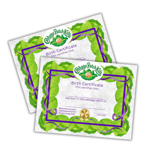 Cabbage Patch Acta de Nacimiento Genérica en blanco (Solo certificado de nacimiento) *No incluye muñeco.