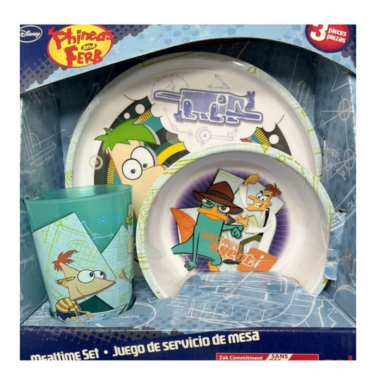 Phineas & Ferb Set de platito vintage de melamina acrílicos pequeños Cajas con detalles estéticos por la edad