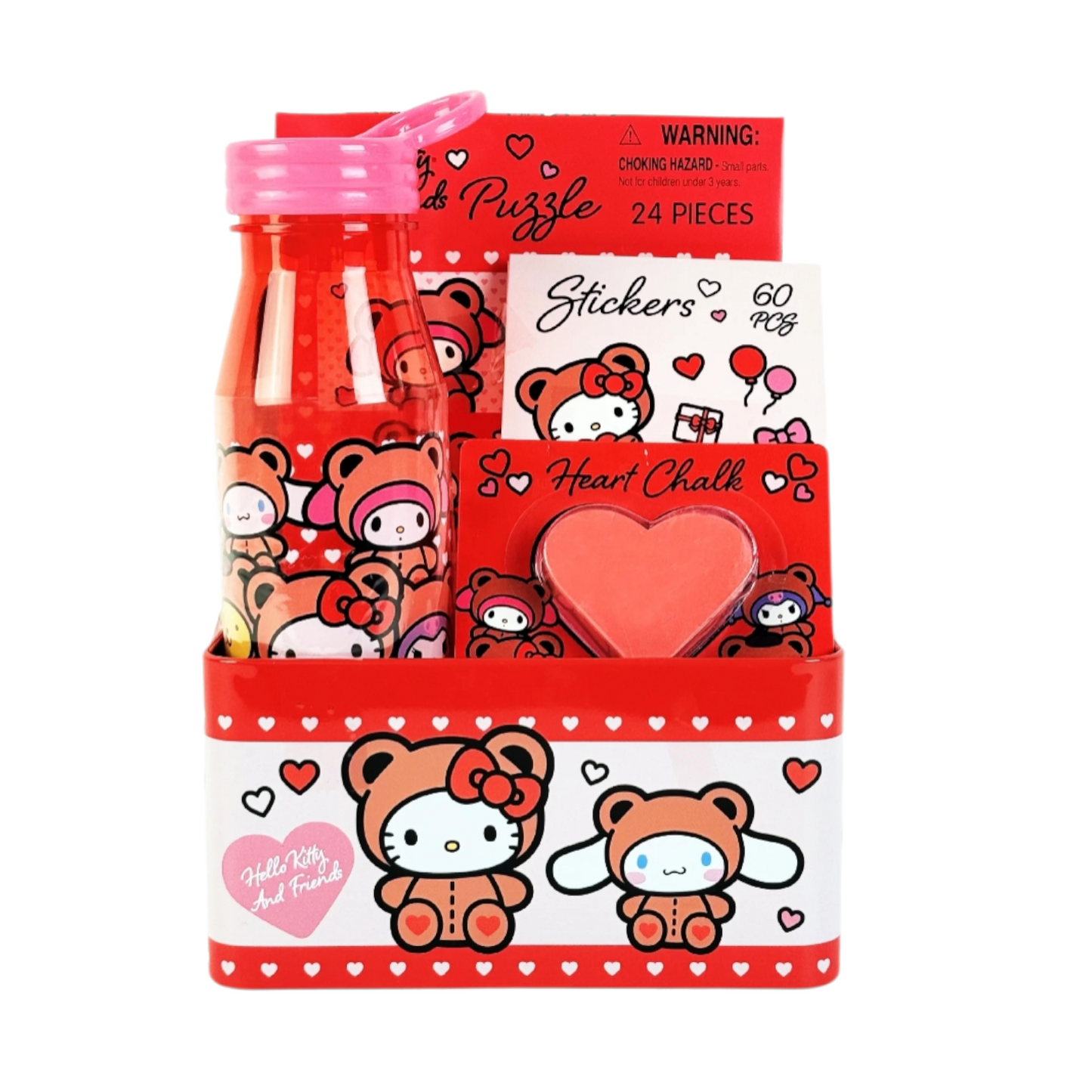 Hello Kitty Giftset con stickers, gis, rompecabezas, botella y caja de latón