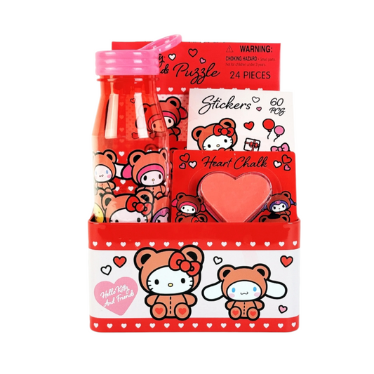 Hello Kitty Giftset con stickers, gis, rompecabezas, botella y caja de latón