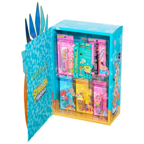 Wet n wild Spongebob Bob Esponja Colección de maquillaje makeup (caja con detalles estéticos, las hojitas de cartón de la piña se doblaron)