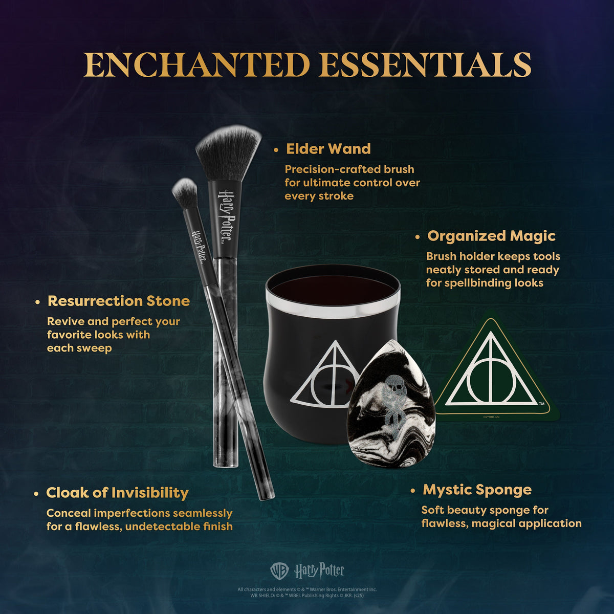 ⚠️ PREVENTA Maquillaje Harry Potter Dark arts set de Brochas con esponja y holder