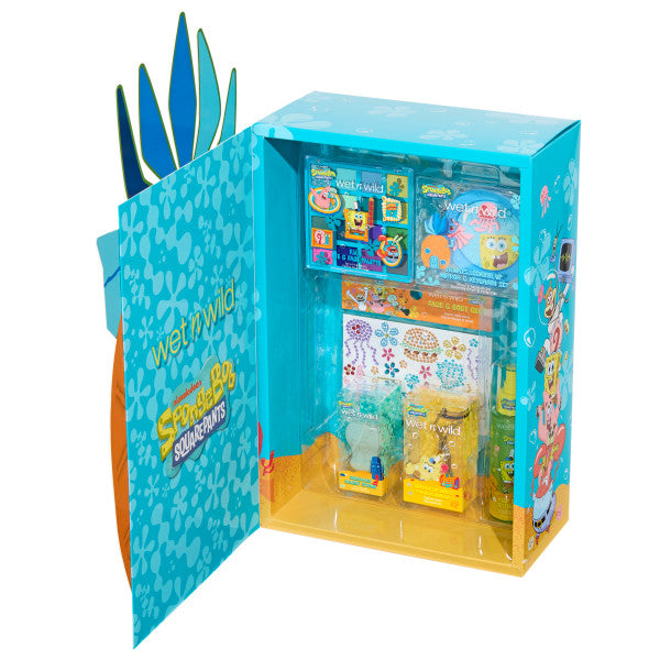 Wet n wild Spongebob Bob Esponja Colección de maquillaje makeup (caja con detalles estéticos, las hojitas de cartón de la piña se doblaron)