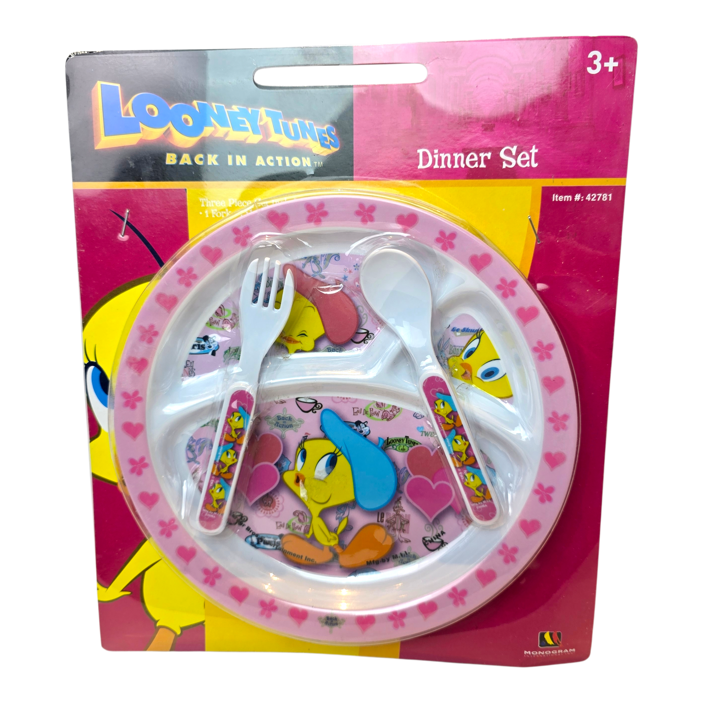 Set de platito con cubiertos acrílicos pequeños vintage Piolin Nuevas año 2001