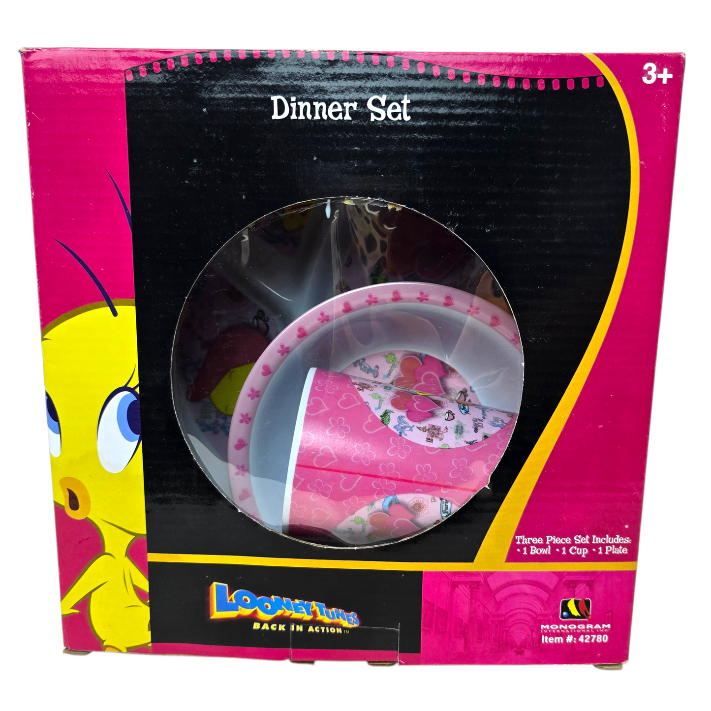 Set de platito con vasito acrílicos pequeños vintage Piolin Nuevos años 2000's