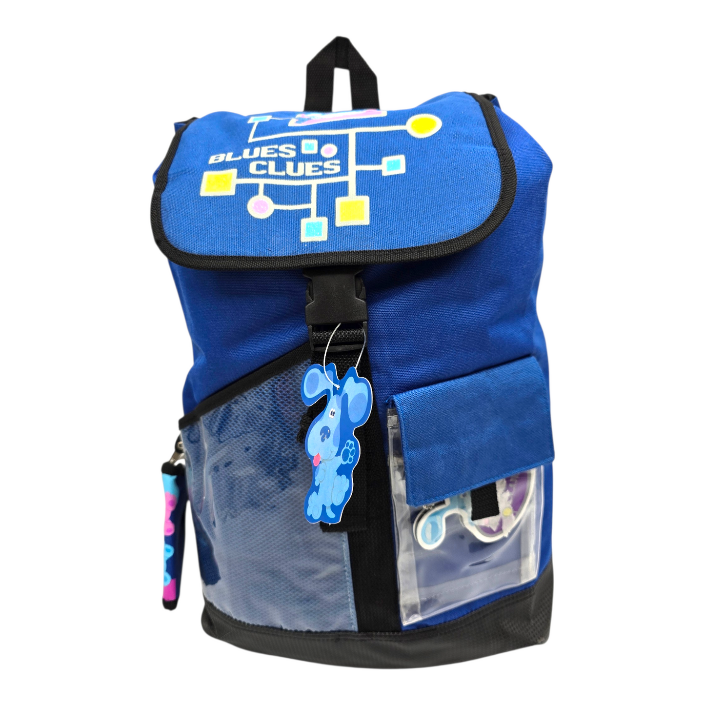Mochila Blue's Clues Pistas de Blue 48x40 cms aprox con monedero y charm (Se está descarapelando un poco de la añrte de abajo) Azul