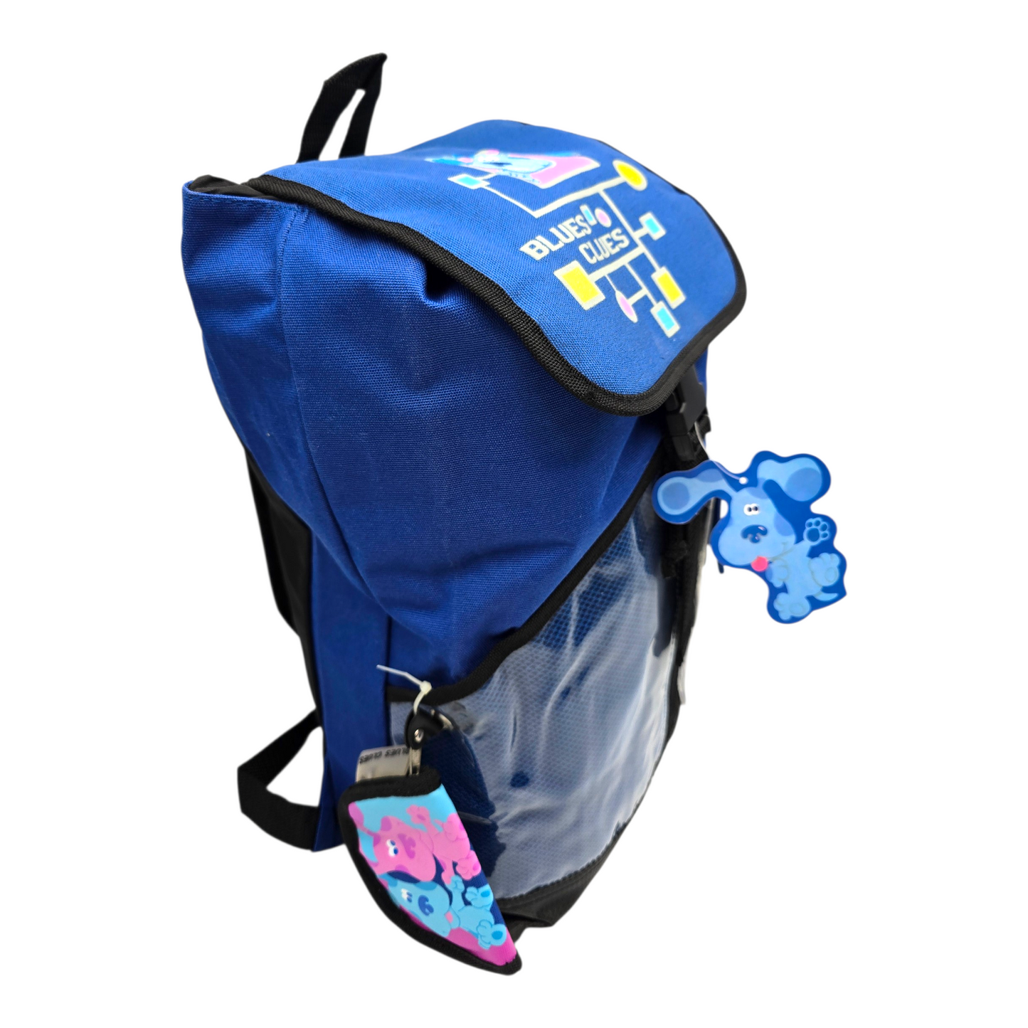 Mochila Blue's Clues Pistas de Blue 48x40 cms aprox con monedero y charm (Se está descarapelando un poco de la añrte de abajo) Azul