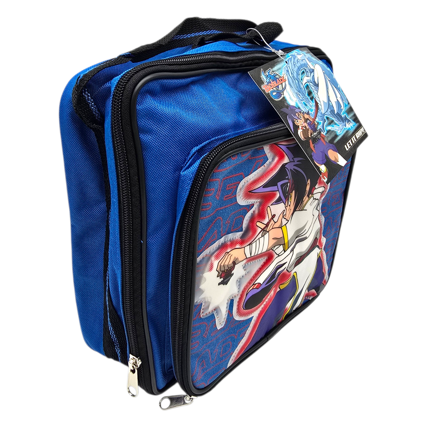 Lonchera maletita Beyblade vintage 28x28 cms aprox azul