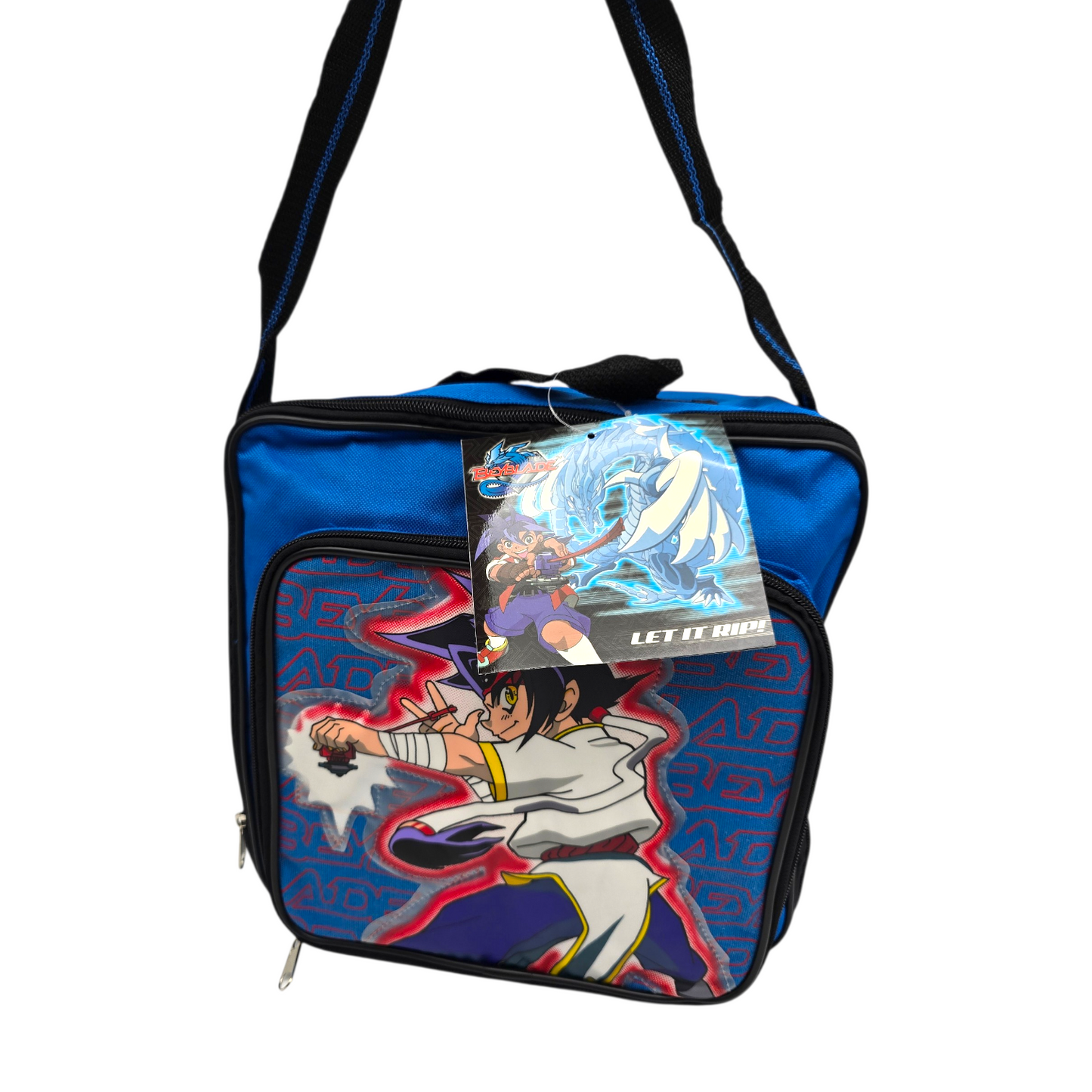 Lonchera maletita Beyblade vintage 28x28 cms aprox azul