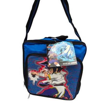 Lonchera maletita Beyblade vintage 28x28 cms aprox azul