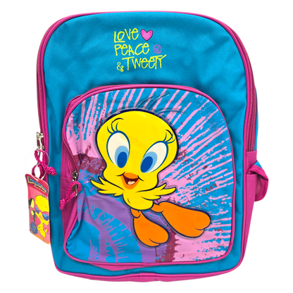 Mochila vintage Piolin azul con lonchera 38x28 cms aprox Love peace