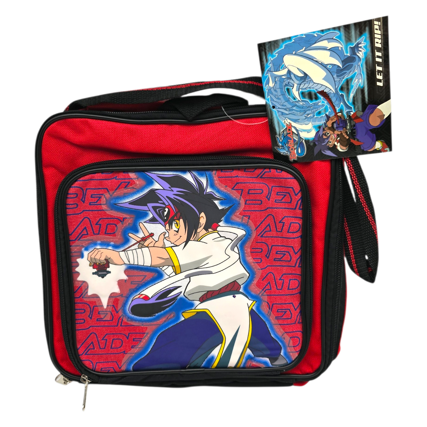 Lonchera maletita Beyblade vintage 28x28 cms aprox roja