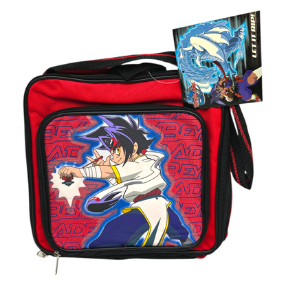 Lonchera maletita Beyblade vintage 28x28 cms aprox roja