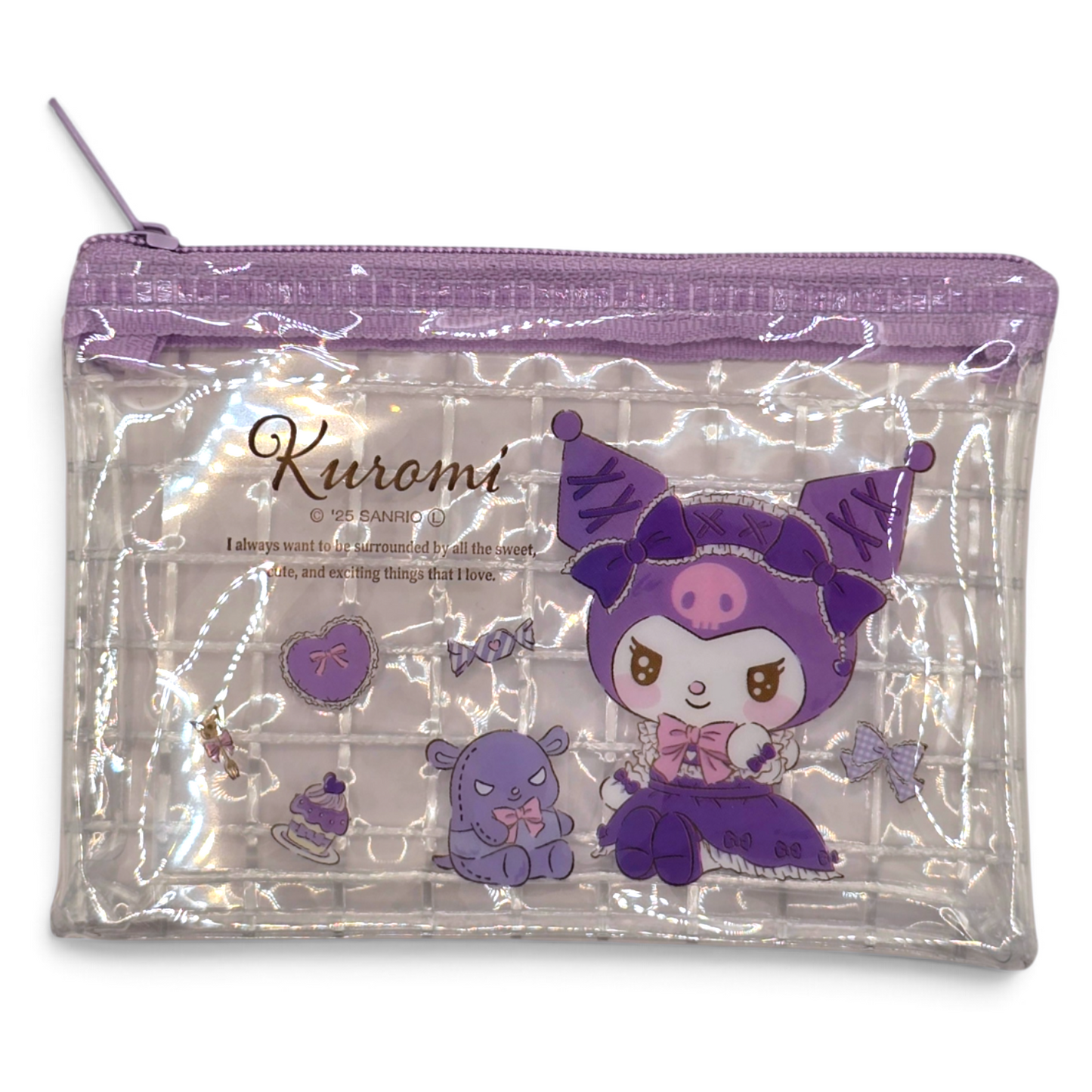 Bolsita multiusos Sanrio Japon Original licencia medida aprox 8x12.5 cms plano vinyl tipo tarjetero/monedero Kuromi