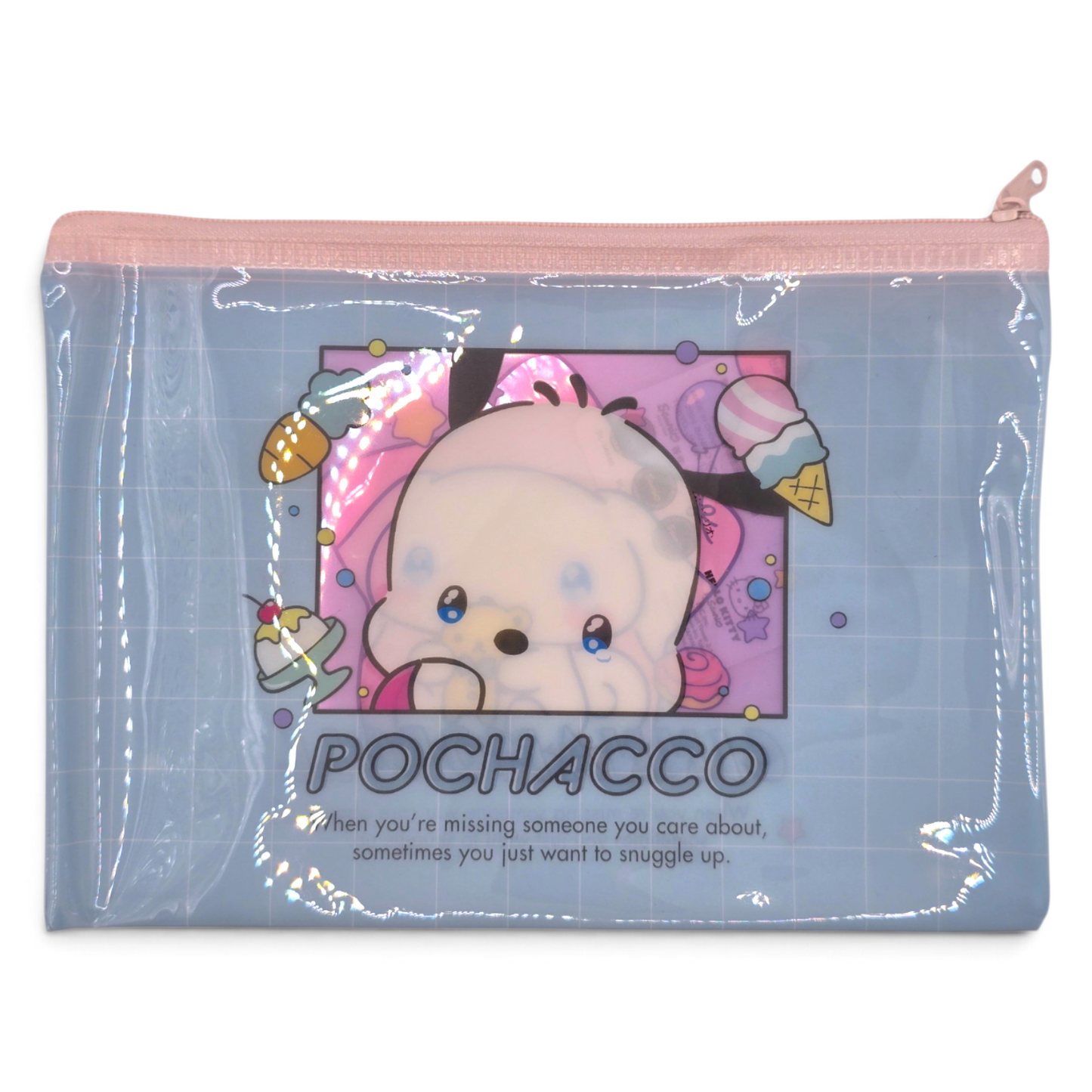 Bolsita multiusos tipo sobre Plano Sanrio Japon Original licencia medida aprox 20x14 cms Cinnamoroll con Pochacco