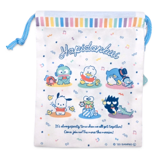 Bolsita Tela de cuerda tipo saco multiusos Sanrio Japon Original licencia medida aprox 19x14 cms My Melody con Kuromi Characters