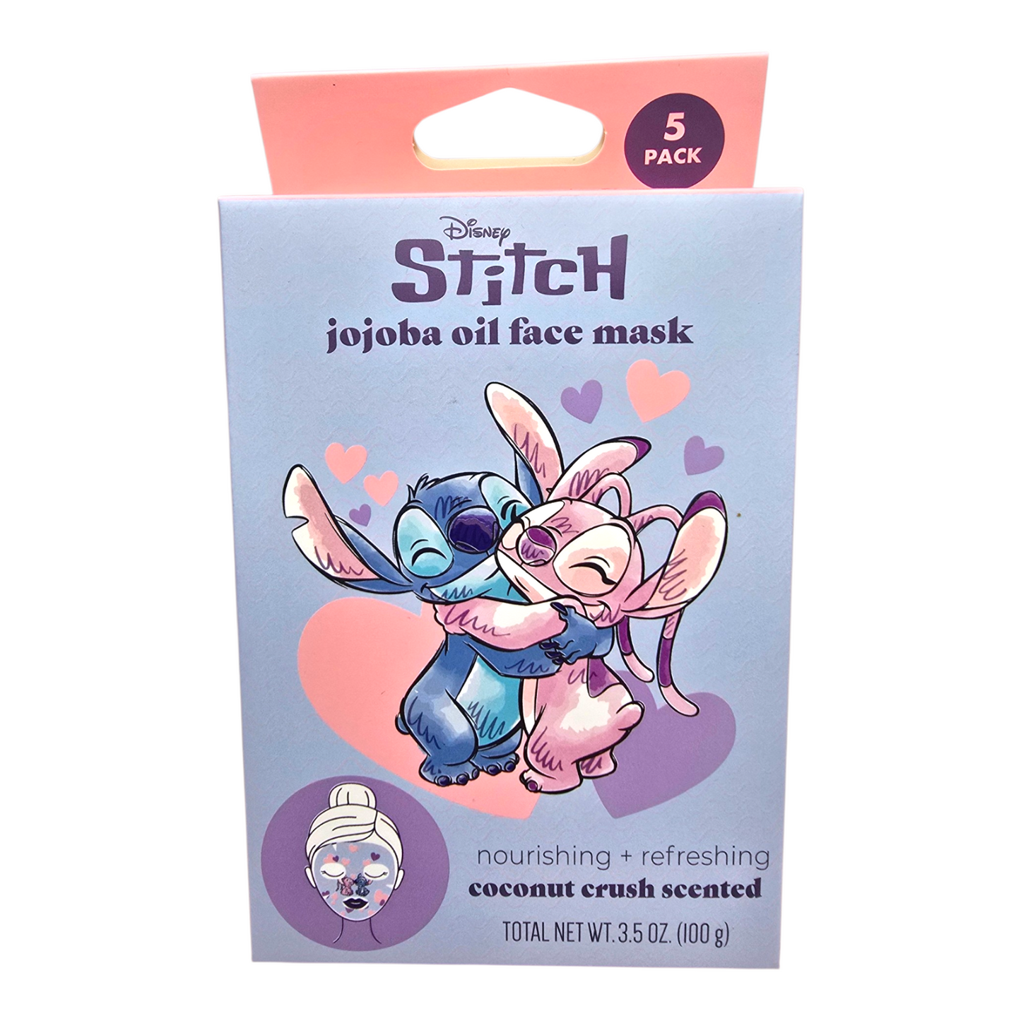 Mascarillas faciales Stitch 5 Piezas Taste Beauty con aceite de jojoba y aroma a Coco Maquillaje Make up