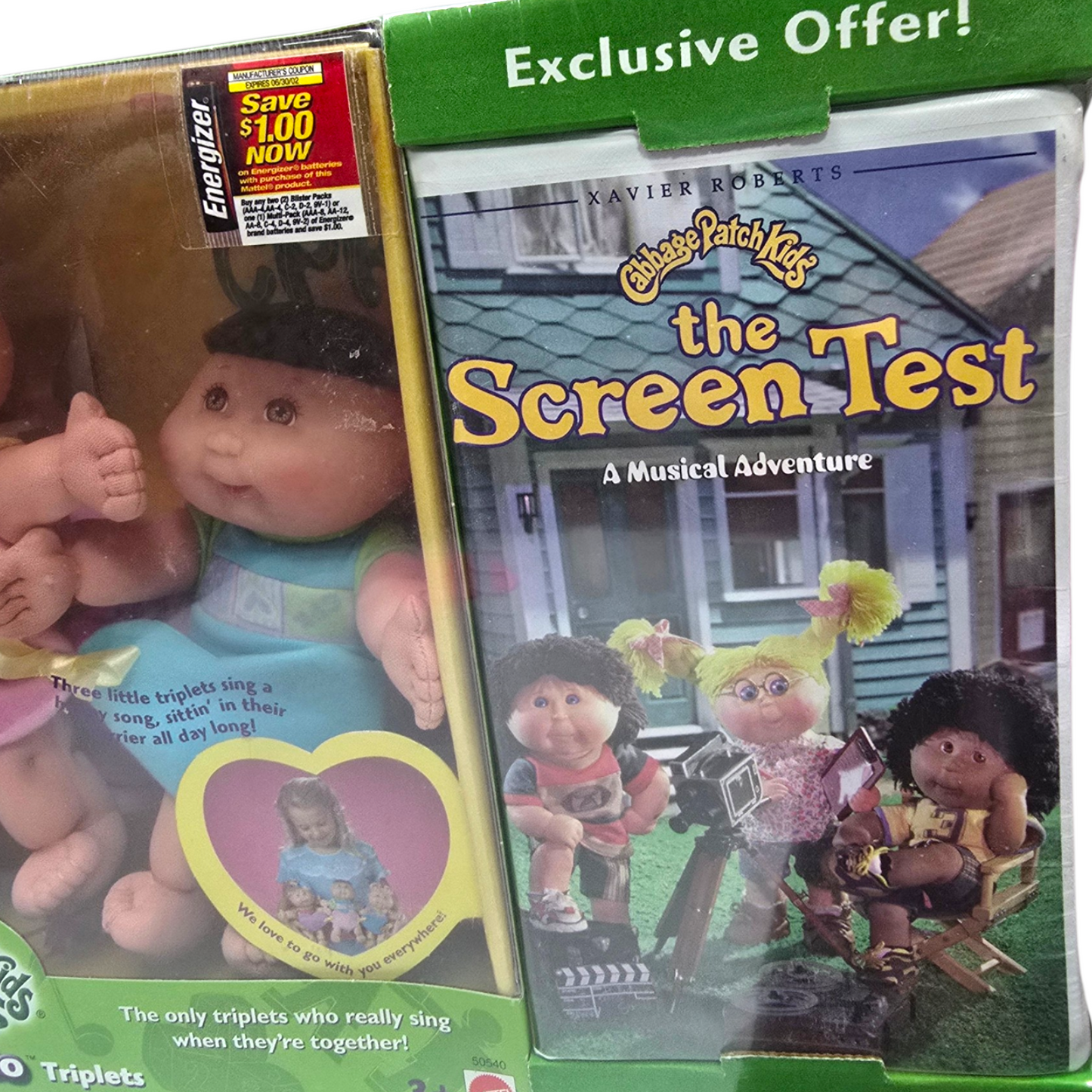 Cabbage Patch Vintage Sing-n-go Triplets Trillizos con película VHS  Edición especial