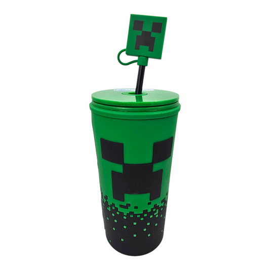 Vaso tumbler de Acrílico con silicon y topper Minecraft BioWorld 532 ml 18 oz Creeper