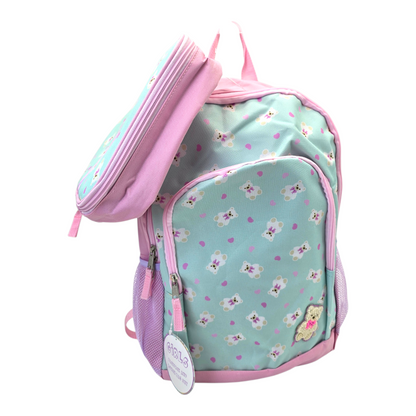 Mochila de ositos color menta con lonchera 41x34cm aprox