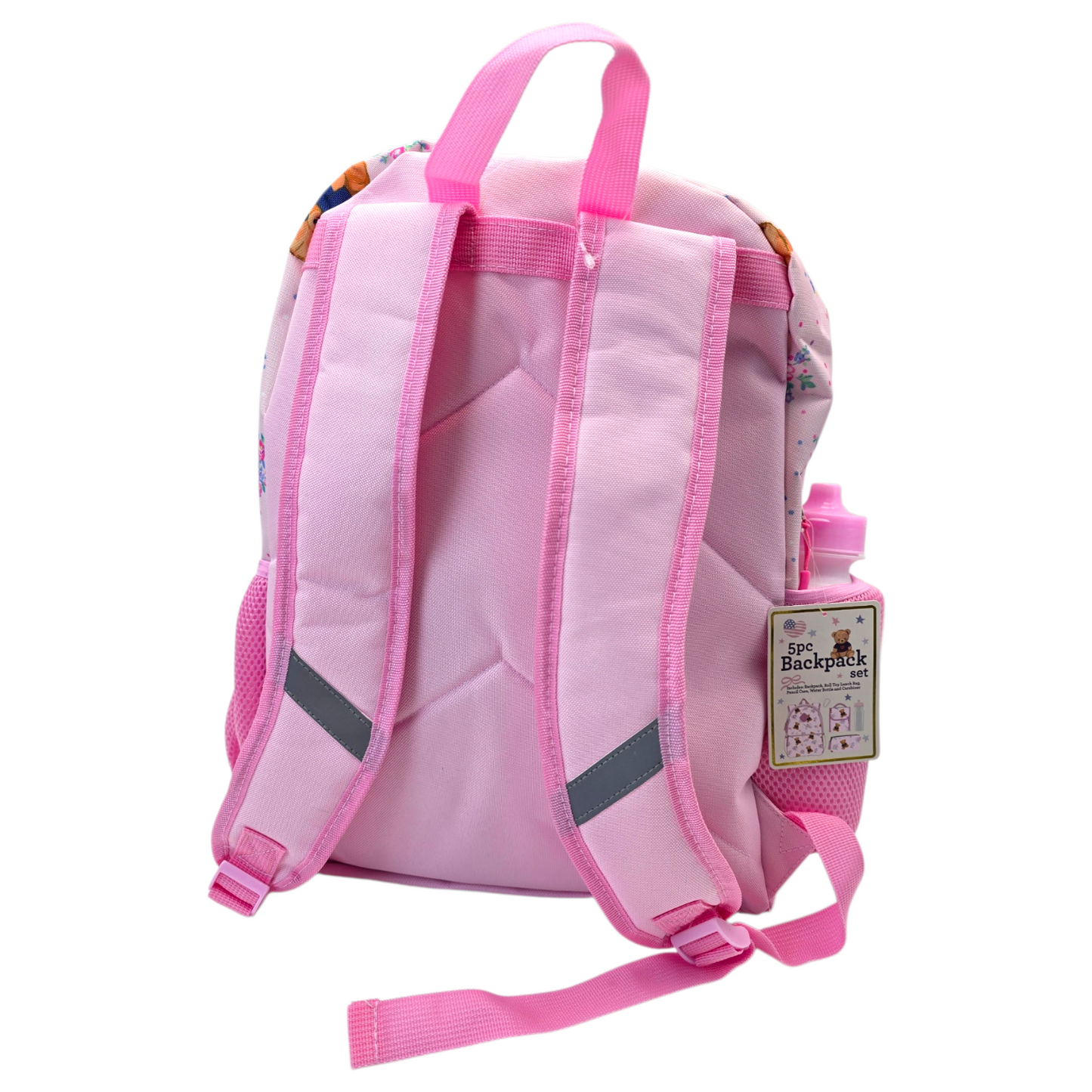 Mochila de ositos con lonchera termo y estuche rosa 43x30cm aprox