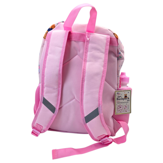 Mochila de ositos con lonchera termo y estuche rosa 43x30cm aprox
