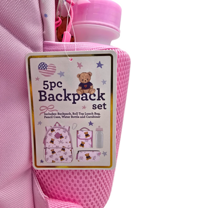 Mochila de ositos con lonchera termo y estuche rosa 43x30cm aprox