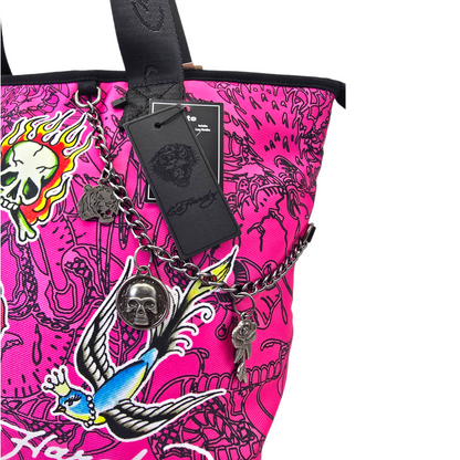 Tote Ed Hardy rosa interior de tela 44x25cm aprox