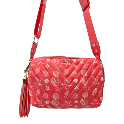 Bolso corssbody Aldo original coral con charm doble cierre 26x18cm aprox