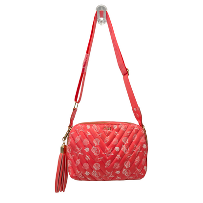 Bolso corssbody Aldo original coral con charm doble cierre 26x18cm aprox