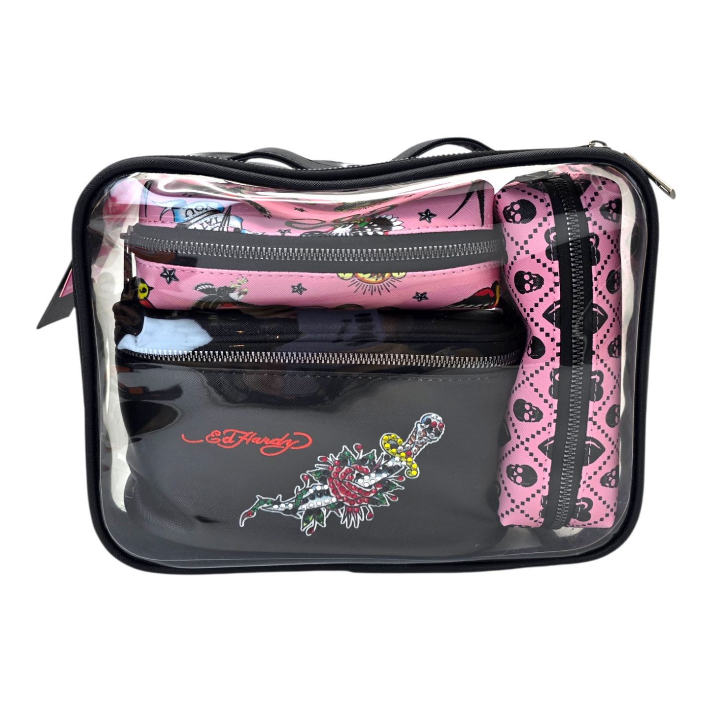 Set de cosmetiqueras bolsas organizadoras Ed Hardy 4 pza