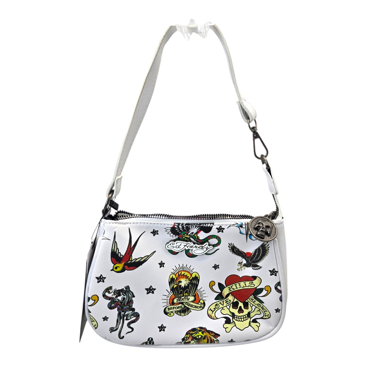 Bolsa pequeña de hombro Ed Hardy tatto blanco 20x13cm aprox