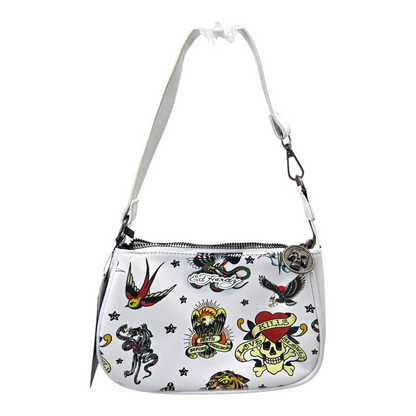 Bolsa pequeña de hombro Ed Hardy tatto blanco 20x13cm aprox