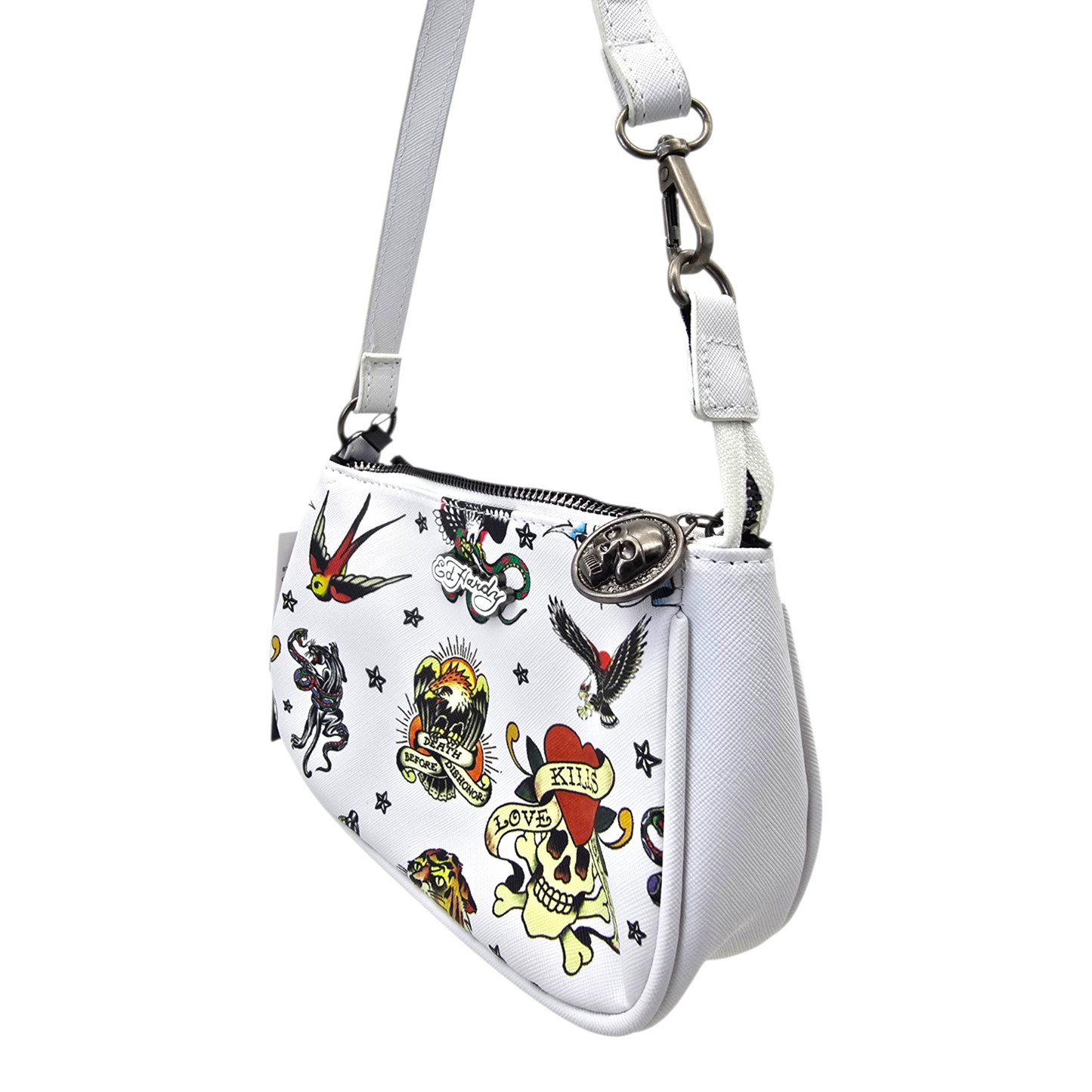 Bolsa pequeña de hombro Ed Hardy tatto blanco 20x13cm aprox