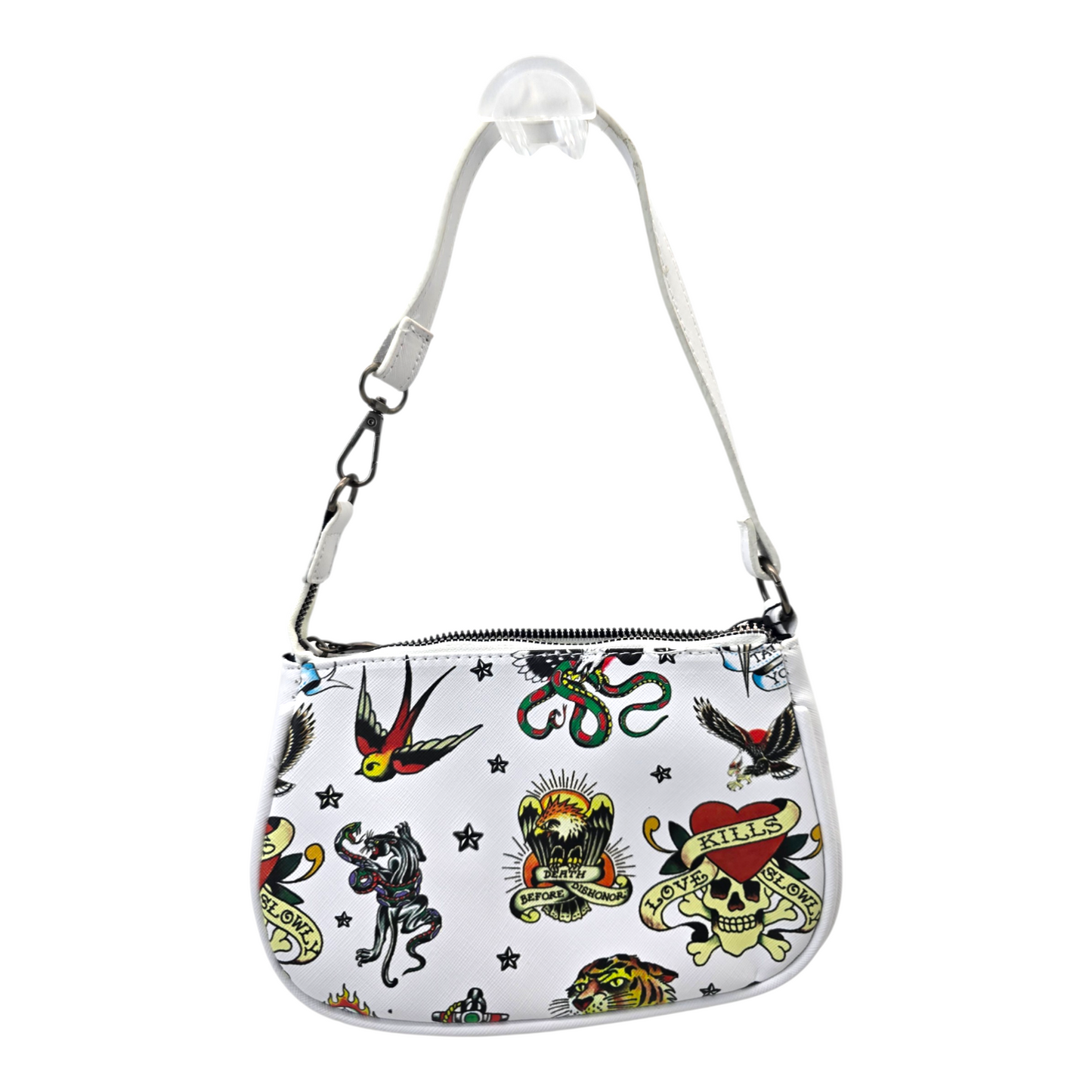 Bolsa pequeña de hombro Ed Hardy tatto blanco 20x13cm aprox