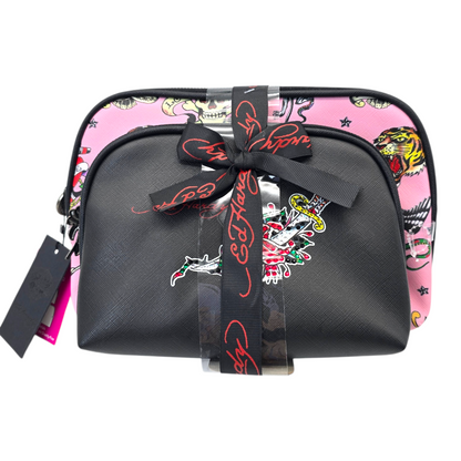 Set de 2 cosmetiqueras estuches bolsas Ed Hardy rosa con daga